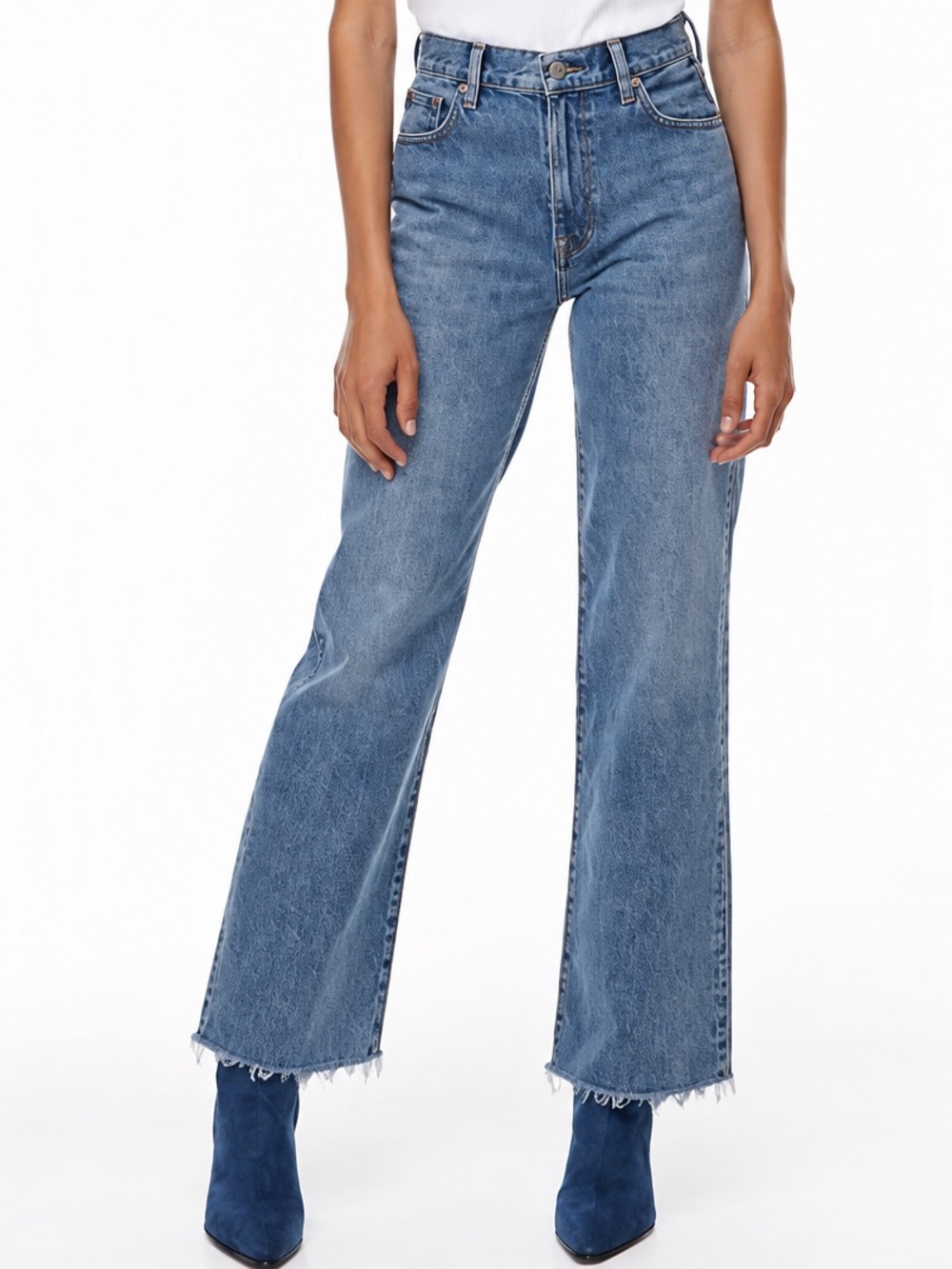 Aritzia Denim Forum Farrah High Rise Wide Leg Jeans 23 Raw Hem